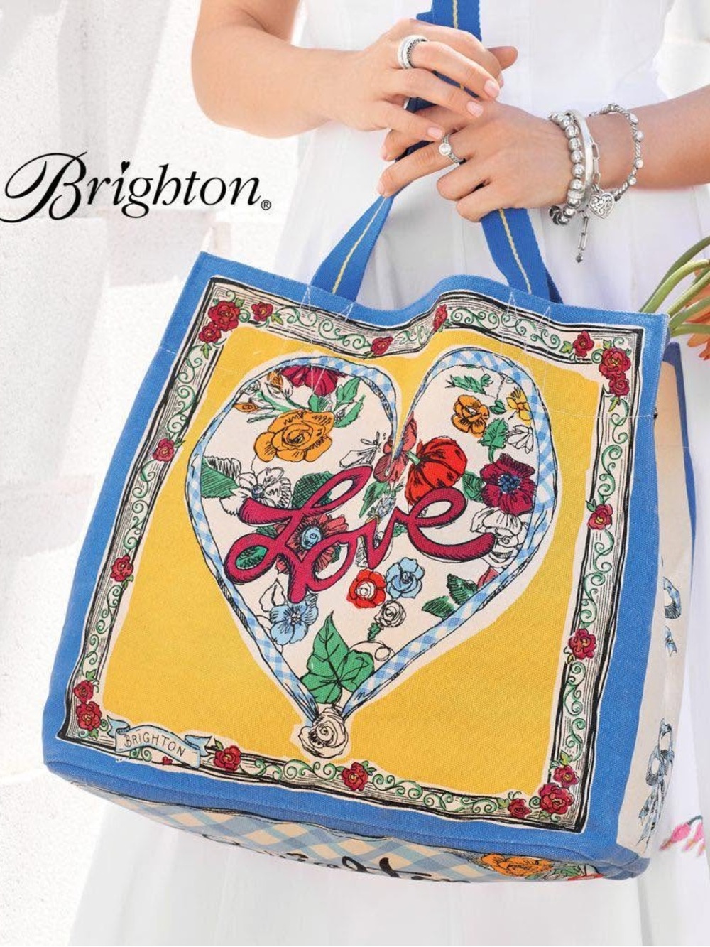 BRIGHTON NWT Tied With Love Canvas Tote • Floral Heart Bird Print Travel Bag GWP